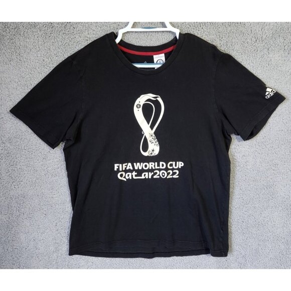 Adidas Size Large FIFA Soccer World Cup 2022 Qatar Futbol Black T Shirt Official - Picture 1 of 12